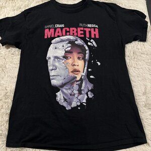 Macbeth mens L black center graphic Tee 100% cottom drama